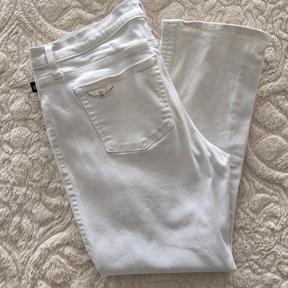 Rock & Republic Jeans Womens 16 White Straight Leg Mid Rise Denim Stretch Casual